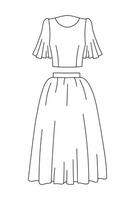 Silhouette of a blouse and skirt, sketch of a women's suit, wardrobe vector