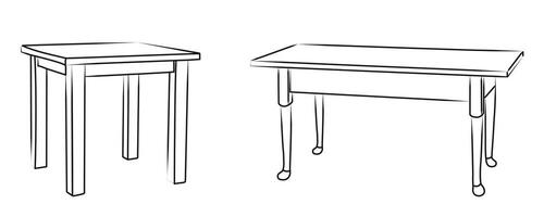 Tables outline, silhouette sketch, front view vector