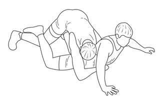 Sketch of wrestlers in a prone position, Greco-Roman wrestling, duel, sketch outline vector