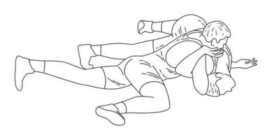 Sketch of wrestlers in a prone position, Greco-Roman wrestling, duel, sketch outline vector