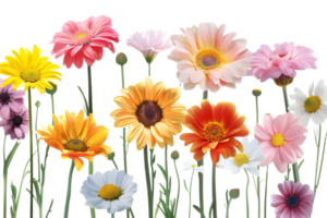 Blooming Daisies with Transparent Background, Vibrant Colors and Delicate Petals for Creative Designs png