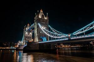 London Tower Bridge at Night in United Kingdom. One of London's most famous bridges and must see landmarks in England photo