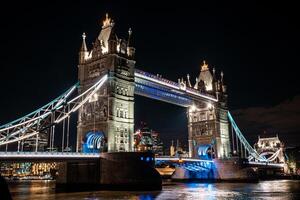 London Tower Bridge at Night. One of London's most famous bridges and must see landmarks in London. photo