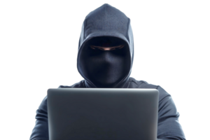 hacker with laptop on a transparent background png