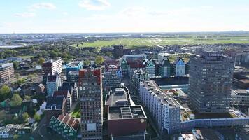 Zaandam, Netherlands. 360 degrees view of the city from a drone video