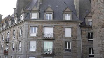Saint-Malo, France. Courtyards and architecture of the city overview video