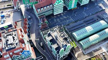 Zaandam, Netherlands. 360 degrees view of the city from a drone video