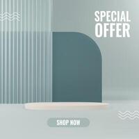 3D product display background. Realistic podium background with reeded translucent glass. Product platforms for promotion and sales. Minimal scene in grounding hues vector