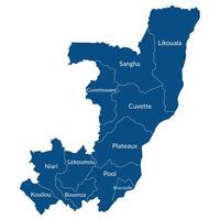 The Republic of the Congo map. Map of The Republic of the Congo in administrative provinces in blue color vector