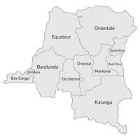 Democratic Republic of the Congo map. Map of Congo in main regions in multicolor vector