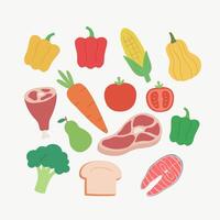 a set of vegetables and meat on a white background vector