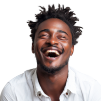A man with a beard and dreadlocks is smiling and laughing png