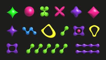 3D plastic elements set isolated abstract shapes. Geometric shapes are bright saturated colors. . vector