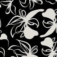 The stark contrast between the black background and the white floral elements enhances the clarity and prominence of the pattern. This makes it suitable for bold vector