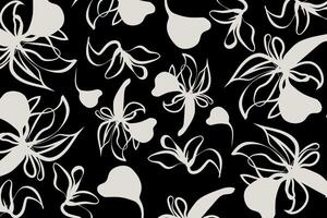 a monochromatic floral pattern where soft white abstract flowers contrast sharply against a black background. This creates a striking visual impact design vector