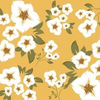 A beautiful pattern with white flowers that have brown centers. The flowers are stylized and have a slightly abstract, hand-drawn appearance, creating a whimsical vector