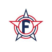 Letter F Star Logo Design. Patriotic F Logo concept inside Star vector