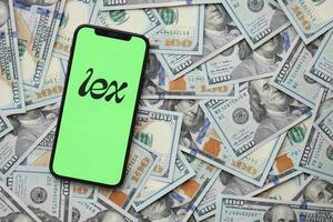 KYIV, UKRAINE - FEBRUARY 23, 2024 Lex logo of famous dating website or app on iPhone display photo
