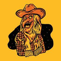 Vintage Halloween Cowboy Witch Illustration Spooky Character Design for Festive Occasions vector