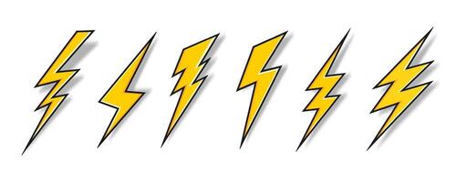 yellow Electric Lightning bolt cartoon symbol with shadow isolated on white background vector