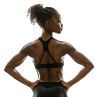 Back view of a woman with a ponytail and a black tank top isolated on transparent background png