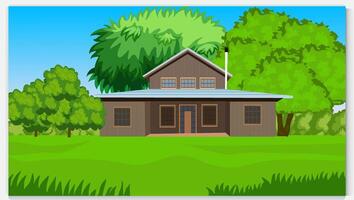forest scene with various forest and house trees, a flat nature background, forest scene vector