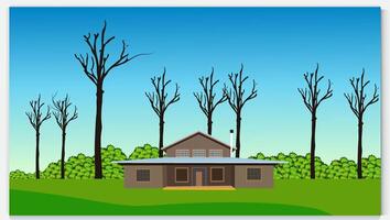 landscape with houses, fields, and trees in the background. illustration. Flat design poster. vector