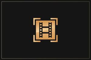 H Letter film logo with a gold frame vector