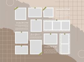 Pictures or photos frame collage, page grid layout abstract photo frames and digital photo wall template vector