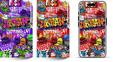 Graffiti wallpaper illustration. Vibrant and different colorful graffiti mural with scribbles, tagging, drips for many purposes vector