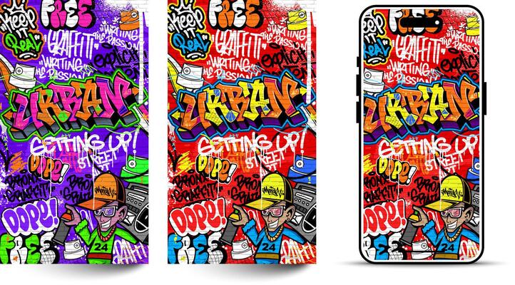 Graffiti wallpaper illustration. Vibrant and different colorful graffiti mural with scribbles, tagging, drips for many purposes
