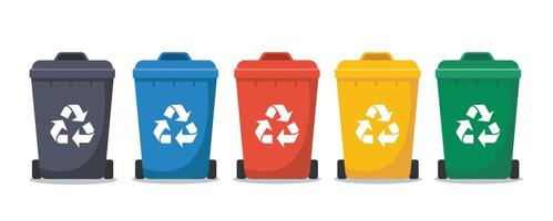 multi colored trash cans isolated on white background vector