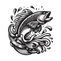 A black and white drawing of a fish with ornate patterns vector