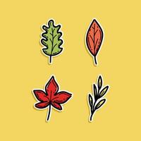 Hand drawn colorful leaves collection set isolated in a yellow background illustration design vector