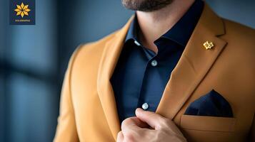 A close-up of a business casual outfit, featuring a tailored blazer over a crisp shirt, paired with chinos and loafers photo
