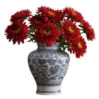 Red Chrysanthemums in a Vase Symbolizing Love and Joy png