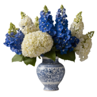 Blue Delphinium and White Hydrangea Bouquet Symbolizing Dignity and Grace png