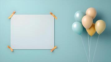 Empty frame with copy space for birthday card illustration or festive events with colorful balloons around the frame photo