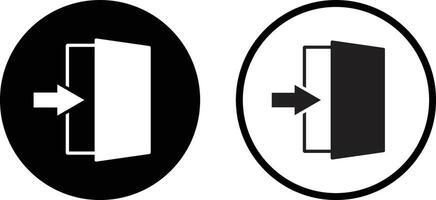 Exit door icon set in two styles isolated on white background . Door with arrow symbol in circle . illustration vector