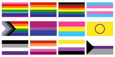 Set of flags for pride, symbolism of LGBT culture, different orientations and romantic preferences and gender identities vector
