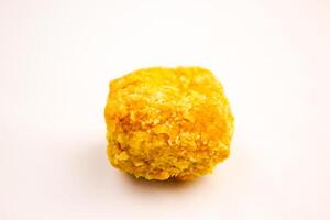 Tahu goreng cripsy, or crispy fried tofu, is one type of snack in Indonesia single object isolated on white background. Perfect for recipe, article, catalogue, commercial, or any cooking contents photo