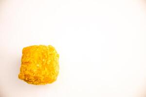 Tahu goreng cripsy, or crispy fried tofu, is one type of snack in Indonesia single object isolated on white background. Perfect for recipe, article, catalogue, commercial, or any cooking contents photo