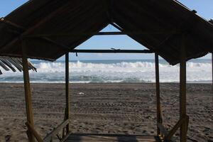 Seaview from bamboo hut on beach on Bali in Indonesia photo