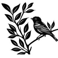 Sparrow bird silhouette on a branch vector