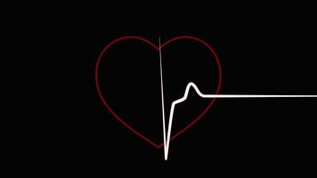 Heart rate, heartbeat flatline rhythm with a pulsating red heart shape on black background. Seamlessly loop footage. Electrocardiogram flatline cardiac impulse sequence. video