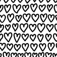 Solid seamless pattern of bold line hearts doodles. Line hand drawn black and white background. Bold marker drawn hearts in a horizontal rows. vector