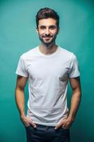Argentine Underweight Working Professional, Chic, Crisp, T Shirt Mockup Model, Mock Up T Shirt Concept for Retail, Community, Events photo