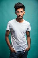 Indian Ectomorph Skinny College Boy, Timeless, Polished, T Shirt Mockup Model, Suitable For Design Mockups And Print Applications for Multi-purpose, Entertainment, Fashion photo