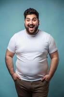 Turkish Obese Working Professional, Fresh, Artistic, Realistic T Shirt Mockup, T Shirt White Model for Business, Restaurant, Creative Agency photo