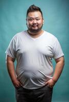 Malaysian Obese Working Professional, Stylish, Harmonious, T Shirt Mockup Model, Suitable For Design Mockups And Print Applications for Magazine, Entertainment, Creative Agency photo
